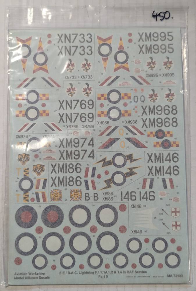 MODEL ALLIANCE Discount Decals 450. 72183 EE LIGHTNING F1 F1A F2   T4 PART5