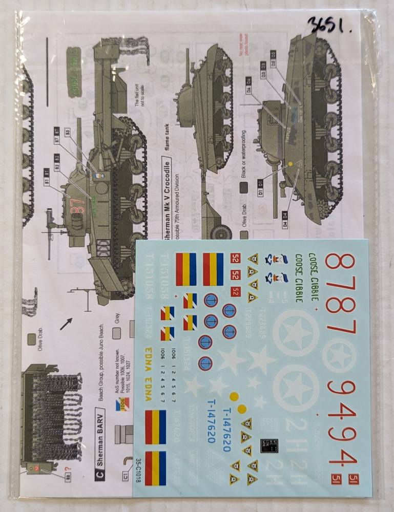 Star Decals 3651. 35-C1018 BRITISH SPECIAL SHERMANS BARV CRAB CROCODILE Discount Decals