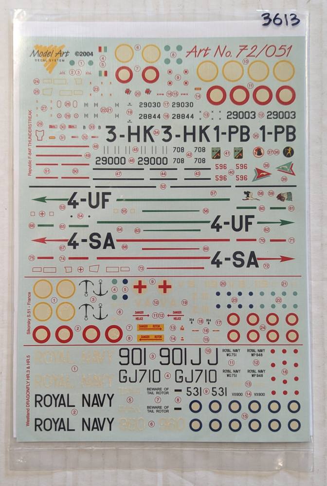 MODEL ART 3613. 72051 REPUBLIC F-84F THUNDERSTREAK SIKORSKY S-51 WESTLAND DRAGONFLY Discount Decals