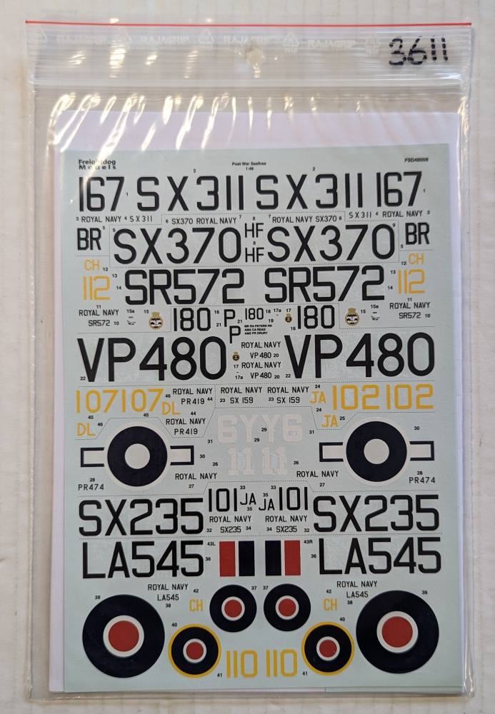 FREIGHTDOG MODELS 3611. 48008 POST WAR SEAFIRES GRIFFON ENGINED Discount Decals