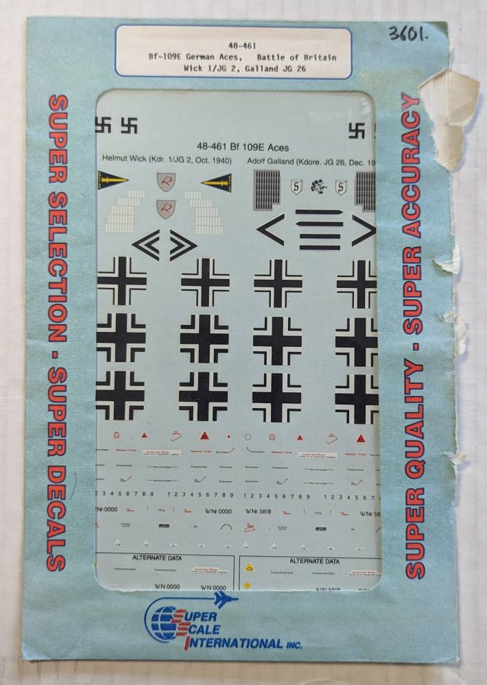 SUPER SCALE INTERNATIONAL 3601. 48461 BF-109 GERMAN ACES Discount Decals