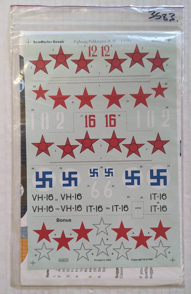 AEROMASTER 3583. 48318 FIGHTING POLIKARPOV PT.IV I-153 Discount Decals