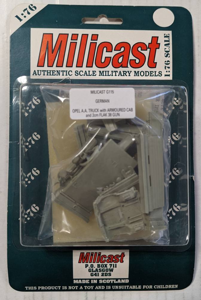 MILICAST G115 GERMAN OPEL AA TRUCKWITH ARMOURED CAB AND 2CM FLAK 38 GUN Military Model Kits