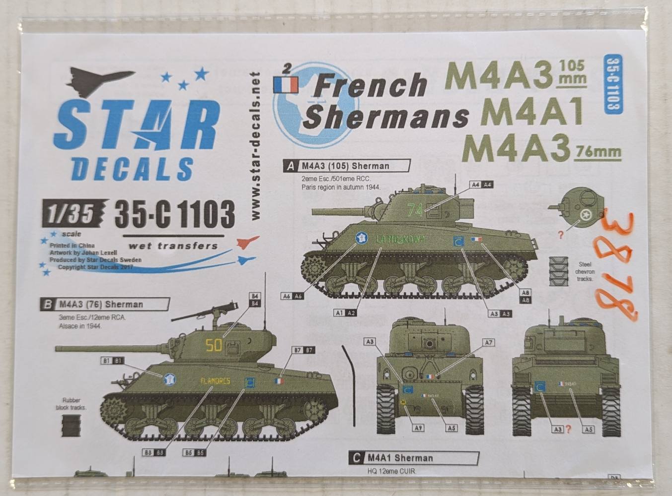 Star Decals 3878. 35-C 1103 FRENCH SHERMANS Discount Decals