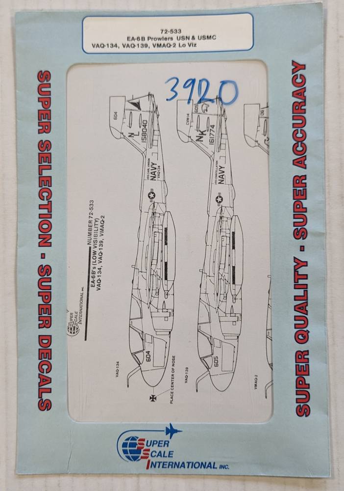 SUPER SCALE INTERNATIONAL 3920 72-533 EA-6B PROWLERS USN USMC Discount Decals