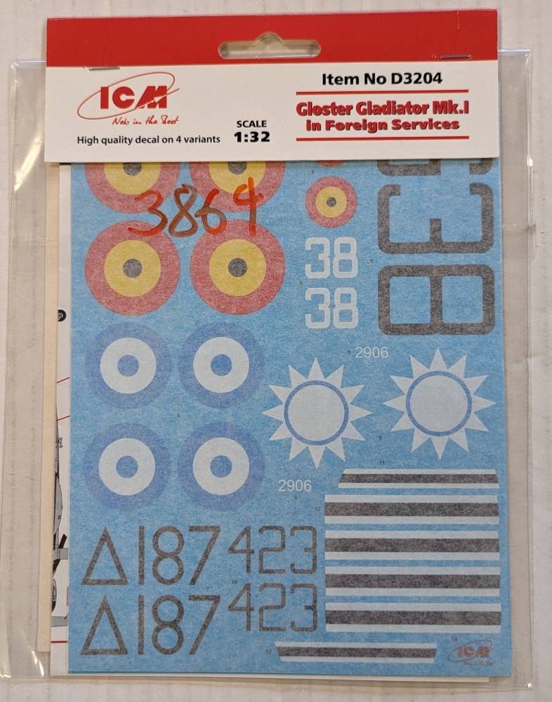 ICM 3864. NO D3204 GLOSTER GLADIATOR MK.1 IN FOREIGN SERVICES Discount Decals