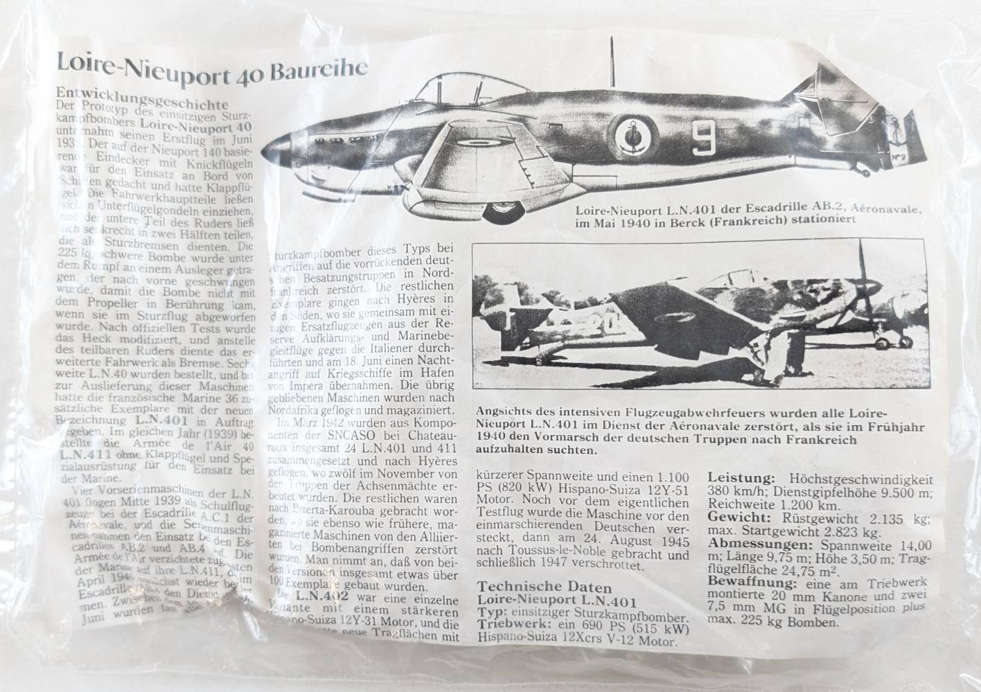 UNKNOWN MAKE LOIRE NIEUPORT 40 BAUREIHE Aircraft Model Kits