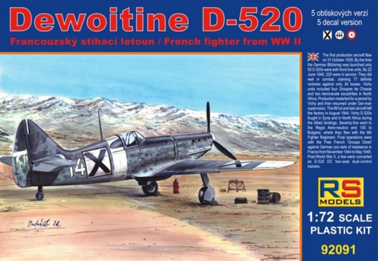 RS MODELS 92091 DEWOITINE D-520 WWII FRENCH FIGHTER Aircraft Model Kits