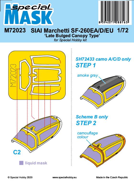 SPECIAL HOBBY 72023 SIAI MARCHETTI SF-260EA/D/EU LATE BULGED CANOPY TYPE MASK Aircraft Model Kits