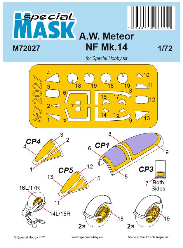 SPECIAL HOBBY 72027 A.W.METEOR NF MK.14 MASK Paint & Accessories