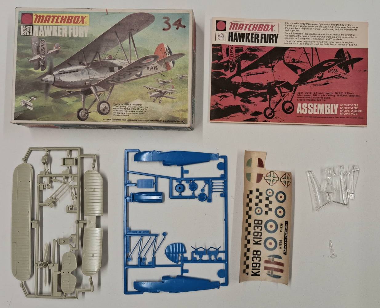 KINGKIT MODEL SCRAPYARD MATCHBOX PK-1 HAWKER FURY CUT DECALS Salvage Yard
