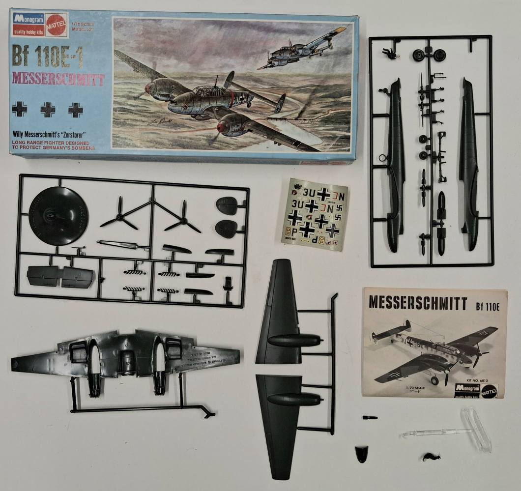 KINGKIT MODEL SCRAPYARD MONOGRAM 6812 BF 110E-1 MESSERSCHMITT STARTED CRACKED DECALS Salvage Yard