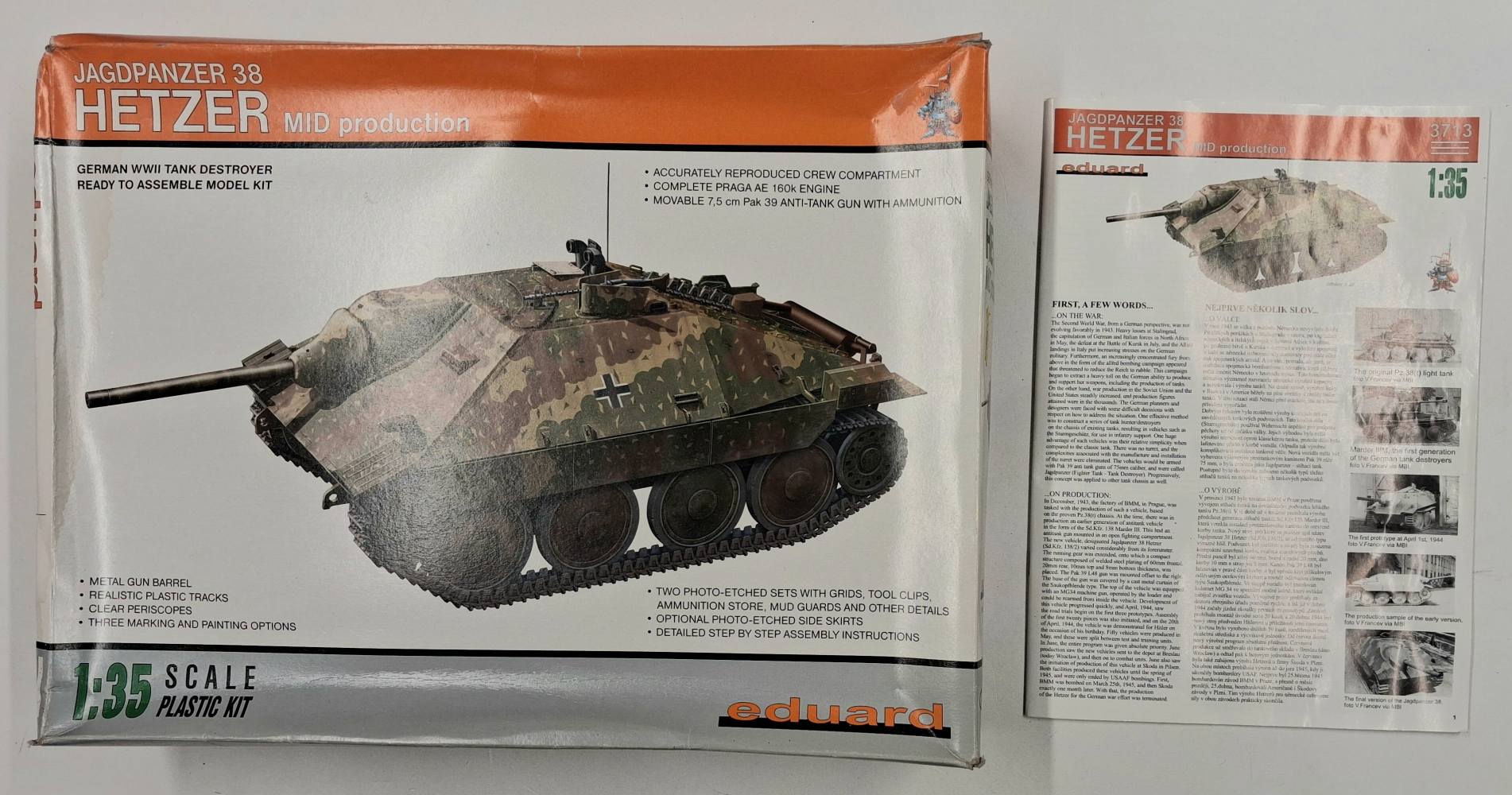 KINGKIT MODEL SCRAPYARD EDUARD 3713 GERMAN WWII TANK DESTROYER JAGDPANZER 38 HETZER MID PRODUCTION DAMP BOX Salvage Yard