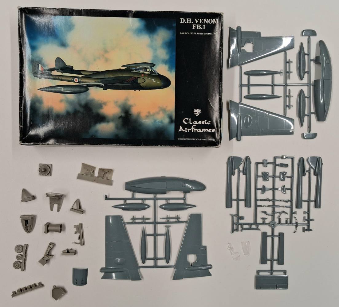KINGKIT MODEL SCRAPYARD CLASSIC AIRFRAMES 4109 D.H. VENOM FB.1 NO INSTRUCTIONS NO DECALS Salvage Yard