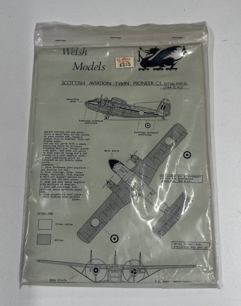 KINGKIT MODEL SCRAPYARD WELSH MODELS PJW36 SCOTTISH AVIATION TWIN PIONEER CQ NO DECALS/WHITE METAL PARTS Salvage Yard