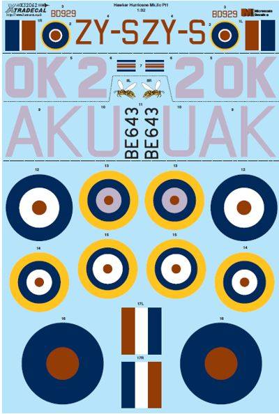 DISCOUNT DECALS 1769. xtradecal 32062 HAWKER HURRICANE MK.IIC PT1 Model Kit Decals