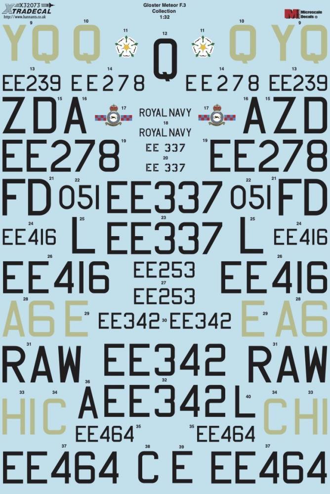XTRADECAL 32073 GLOSTER METEOR F.3 COLLECTION Model Kit Decals