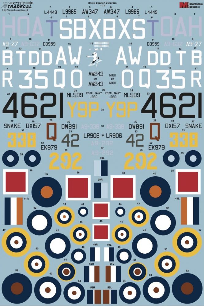 XTRADECAL 72319 BRISTOL BEAUFORT COLLECTION Model Kit Decals