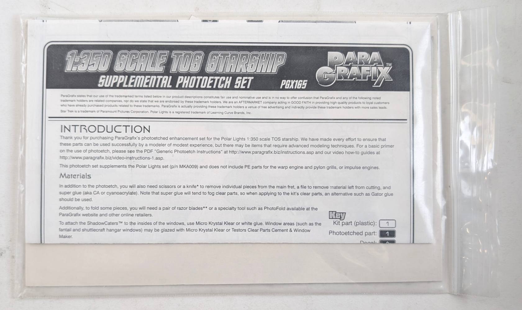 PARAGRAFIX PGX165 TOS STARSHIP SUPPLEMENTAL PHOTOETCH SET Miscellaneous