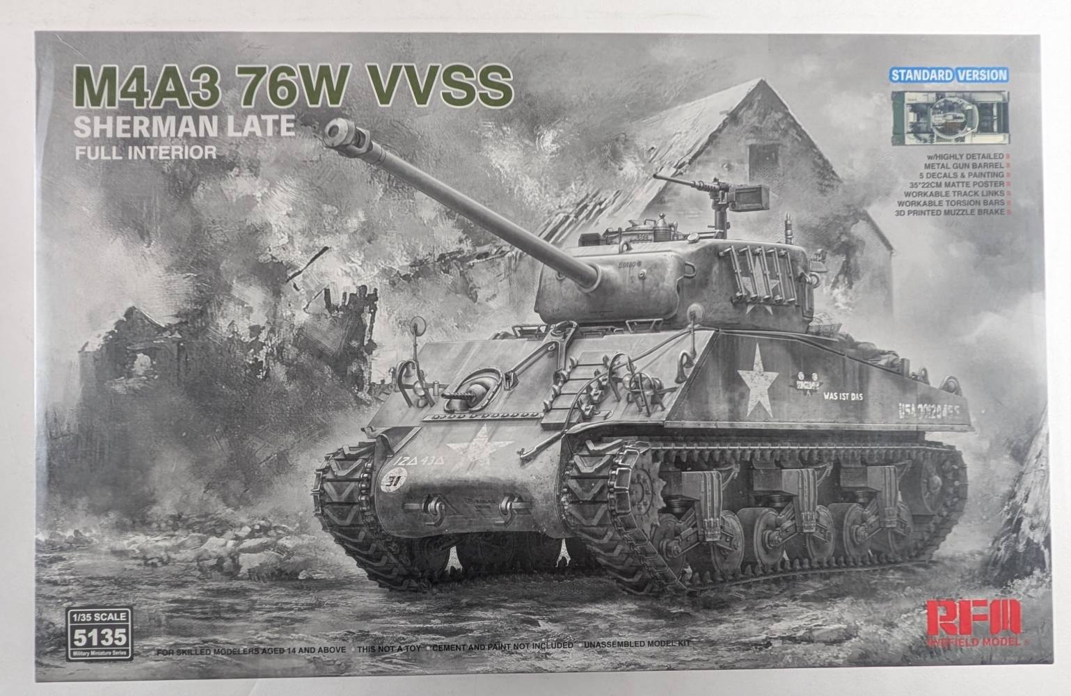 RYE FIELD MODEL 5135 M4A3 76W VVSS SHERMAN LATE FULL INTERIOR Military Model Kits