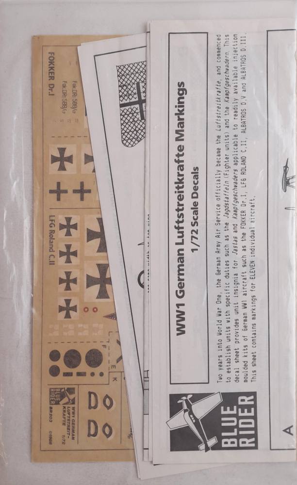DISCOUNT DECALS 5583. BR-203 WW1 GERMAN LUFTSTREITKR FTE MARKINGS BLUE RIDER Discount Decals