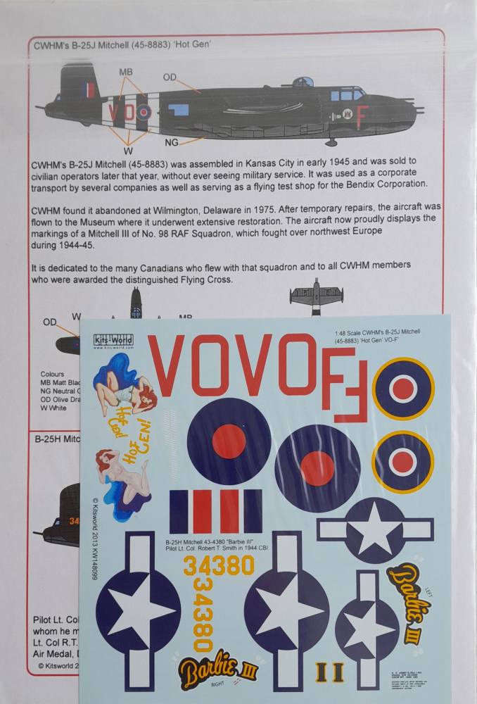DISCOUNT DECALS 5597. B-25J MITCHELL HOT GEN KITS WORLD 148099 Discount Decals