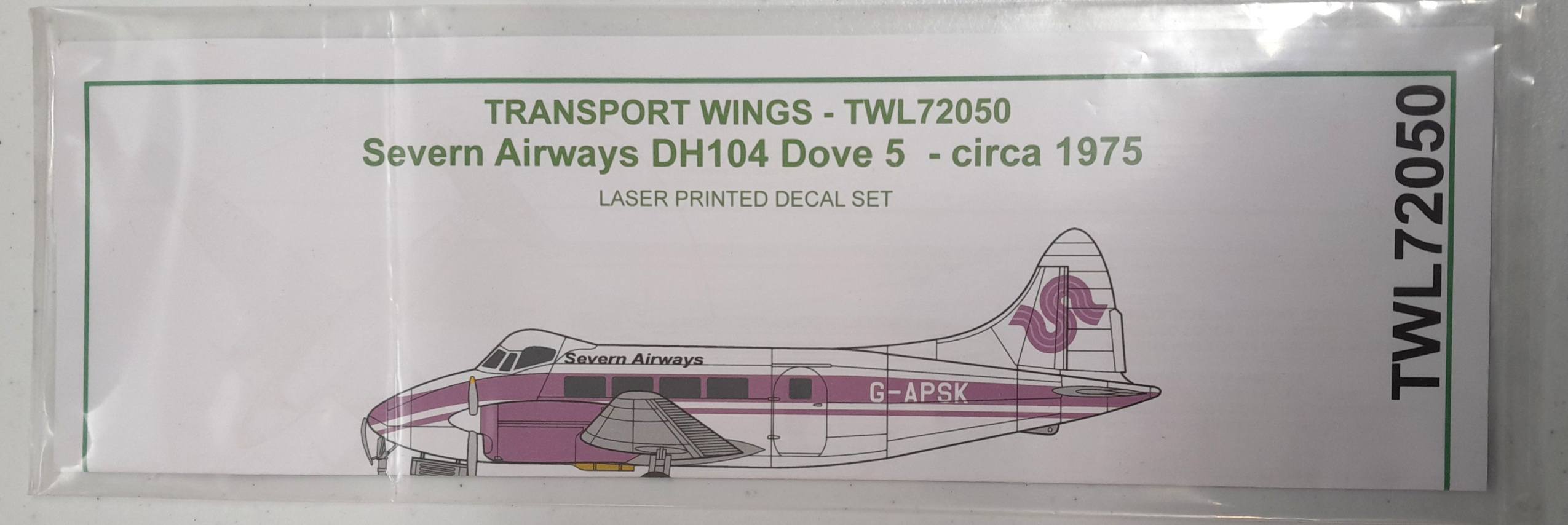 DISCOUNT DECALS 5696 TWL72050 SEVERN AIRWAYS DH104 DOVE 5 - CIRCA 1975 TRANSPORT WINGS Discount Decals