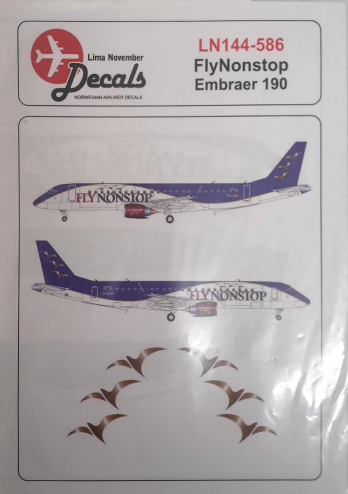 DISCOUNT DECALS  5827 LN144-586 FLYNONSTOP EMBRAER 190 Lima November Decals Discount Decals