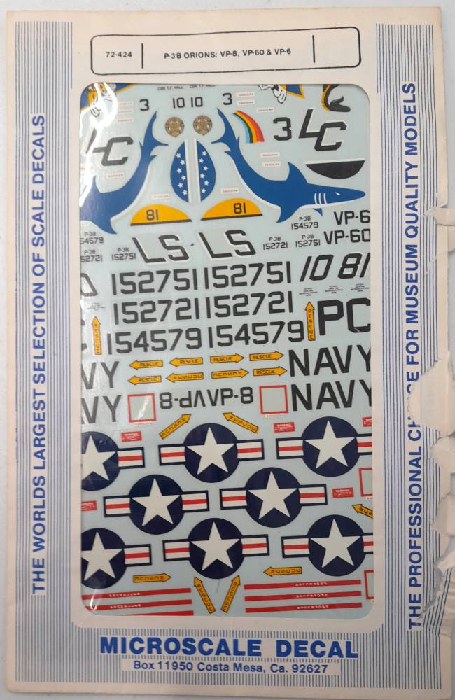 DISCOUNT DECALS 6113 72-424 P-3B ORIONS VP-8 VP-60 VP-6 Microscale Decal Discount Decals