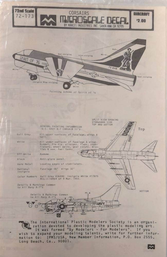 DISCOUNT DECALS  6209 72-173 CORSAIRS Microscale Decal Discount Decals