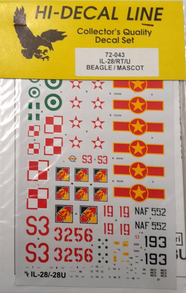 DISCOUNT DECALS 6239 72-043 IL-28/RT/U BEAGLE/MASCOT Hi-Decal Line Discount Decals