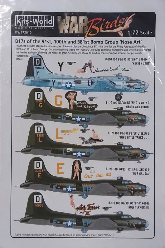 DISCOUNT DECALS 4628 KW172010 B17S OF THE 91ST 100TH AND 381ST BOMB GROUP NOSE ART Discount Decals