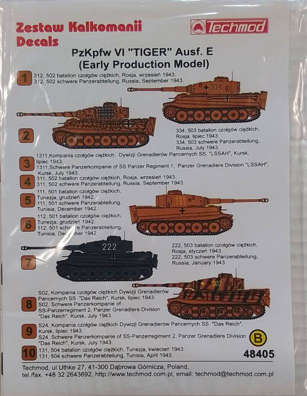DISCOUNT DECALS 4657 48405 PZKPFW VI TIGER AUSF. E EARLY PRODUCTION MODEL Discount Decals