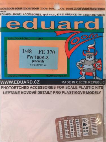 EDUARD 1/48 FE 370 FW 190A-8 PLACARDS