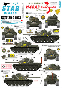Star Decals 1/35 35-C1073 M48A3 Early model. US Marines in Vietnam. 1st  3rd  5th Tk Bn.