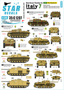 Star Decals 1/35 35-C1207 German Tanks in Italy   7. StuG III Ausf G  Semovente M42 da 75/18  Semovente M42 da 75/34.