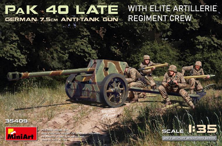 MINIART 1/35 35409 PAK 40 LATE GERMAN 7.5CM ANTI TANK GUN W/ELITE ARTILLERIE