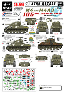 Star Decals 1/35 35-991 US M4 and M4A1 105mm Sherman. NWE 44-45.
