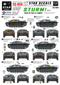 Star Decals 1/35 35-999 Sturm    1. StuG III Ausf A  C/D. Early StuGs in France and Russia.