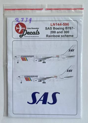 DISCOUNT DECALS 1/144 3734. LN144-596 LIMA NOVEMBER DECALS SAS BOEING B767-200 AND 300 RAINBOW SCHEME