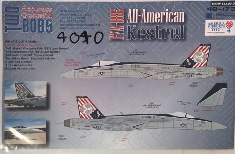 TWO BOBS 1/48 4040. 48-173 F/A-18E ALL AMERICAN KESTREL 