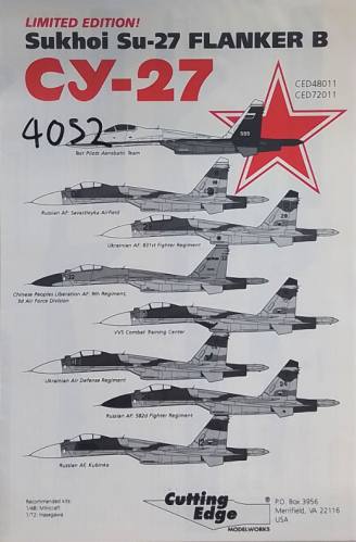 CUTTING EDGE 1/48 4052.  CED72011 CY-27 SUKHOI SU-27 FLANKER B 