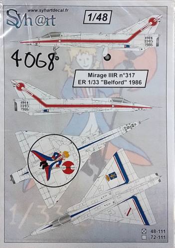 DISCOUNT DECALS 1/48 5961. 48-111 MIRAGE IIIR N317 ER 1/33  BELFORD  1986 