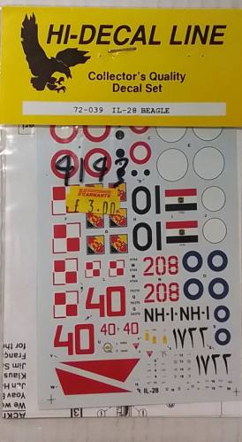 DISCOUNT DECALS 1/72 4143. HI-DECAL LINE 72-039 IL-28 BEAGLE