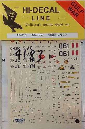 DISCOUNT DECALS 1/72 418372-016 HI-DECAL LINE MIRAGE 2000 C/N/P