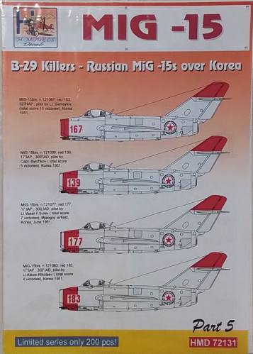 DISCOUNT DECALS 1/72 4194. HMD 72131 MIG -15 B-29 KILLERS-RUSSIAN MIG -I5S OVER KOREA
