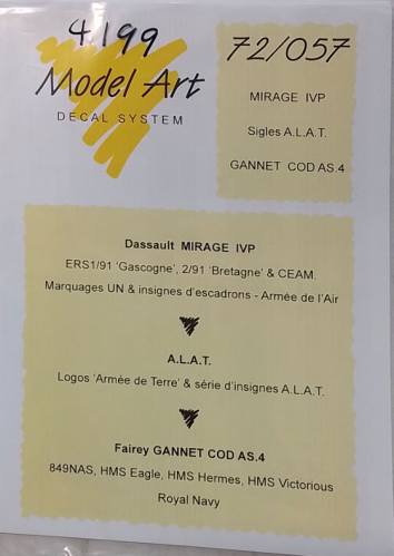 DISCOUNT DECALS 1/72 4199.072/057 MODEL ART DECAL SYSTEM MIRAGE IVP SIGLES A.L.A.T GANNET COD AS.4