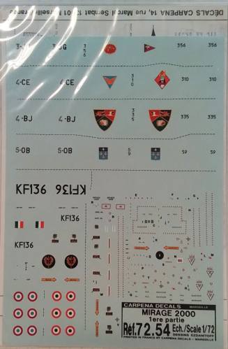 DISCOUNT DECALS 1/72 4286. REF. 72. 54 DECALS CARPENA MIRAGE 2000