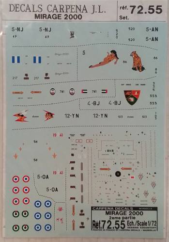 DISCOUNT DECALS 1/72 4289. REF. 72.55 DECALS CARPENA J.L. MIRAGE 2000