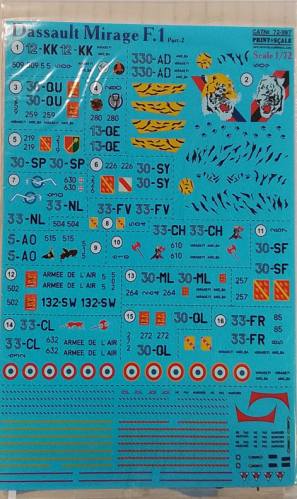 DISCOUNT DECALS 1/72 4299. PRINT SCALE 72-397 DASSAULT MIRAGE F.1 PART-2